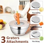 9 Pack Mixing Bowls with Airtight Lids & Grater Attachments, Khaki - Image 3